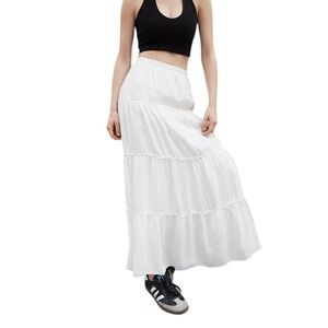 John Galt White Izzy Tiered Maxi Skirt